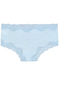 Hellblaues Spitzenunterwäsche mit Herzmuster, ausgestattet mit gewellten Kanten und weichem, atmungsaktivem Stoff für Komfort und Stil.