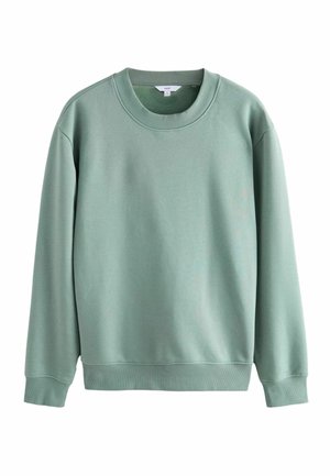 Felpa verde chiaro con scollatura rotonda, polsini e orlo a costine. Il tessuto appare morbido e ha un design informale, ideale per il comfort.