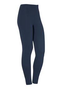 Marineblauwe leggings van rekbaar materiaal, met een gladde textuur, een aansluitend ontwerp en een hoge tailleband voor comfort.