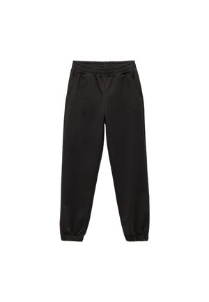 Zwarte sweatpants met een elastische tailleband, twee zijzakken en taps toelopende boorden. Gemaakt van zachte stof met een gladde textuur.