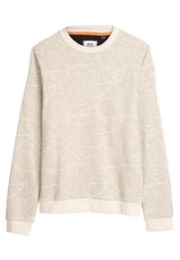 Crèmekleurig sweatshirt met een bladerenpatroon, geribbelde ronde hals en manchetten, van een textuurstof met een relaxte pasvorm.