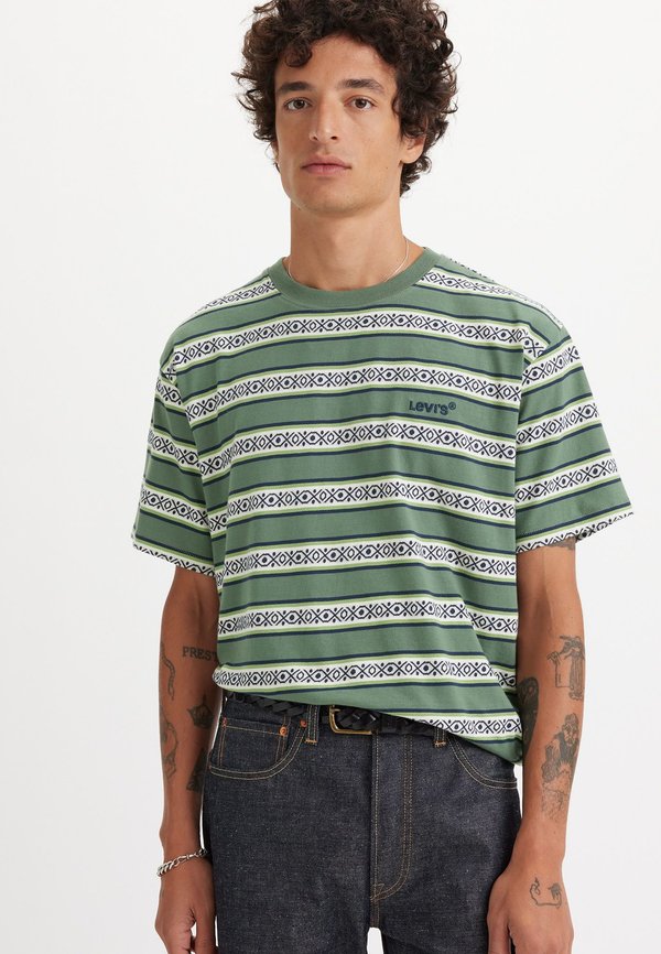 VINTAGE TEE - Print T-shirt - otis geo stripe dark forest