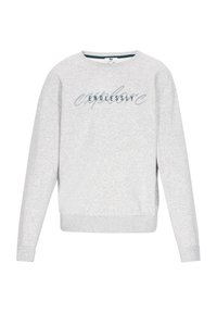 Felpa in cotone grigio chiaro con scollo rotondo e maniche scese. Presenta il testo "ENDLESSLY" in una tonalità più scura a contrasto.