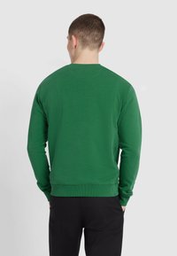 Groene sweatshirt van zacht materiaal, met een ronde hals en lange mouwen. Gelijkmatige textuur met een geribbelde onderrand en manchetten.
