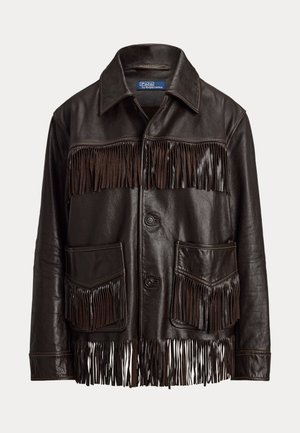Polo Ralph Lauren, FRINGE-TRIM LEATHER SHIRT - Giacca di pelle - dark chocolate