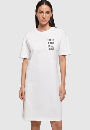 Merchcode LIFE IS BETTER SLIT  - Jersey dress - white