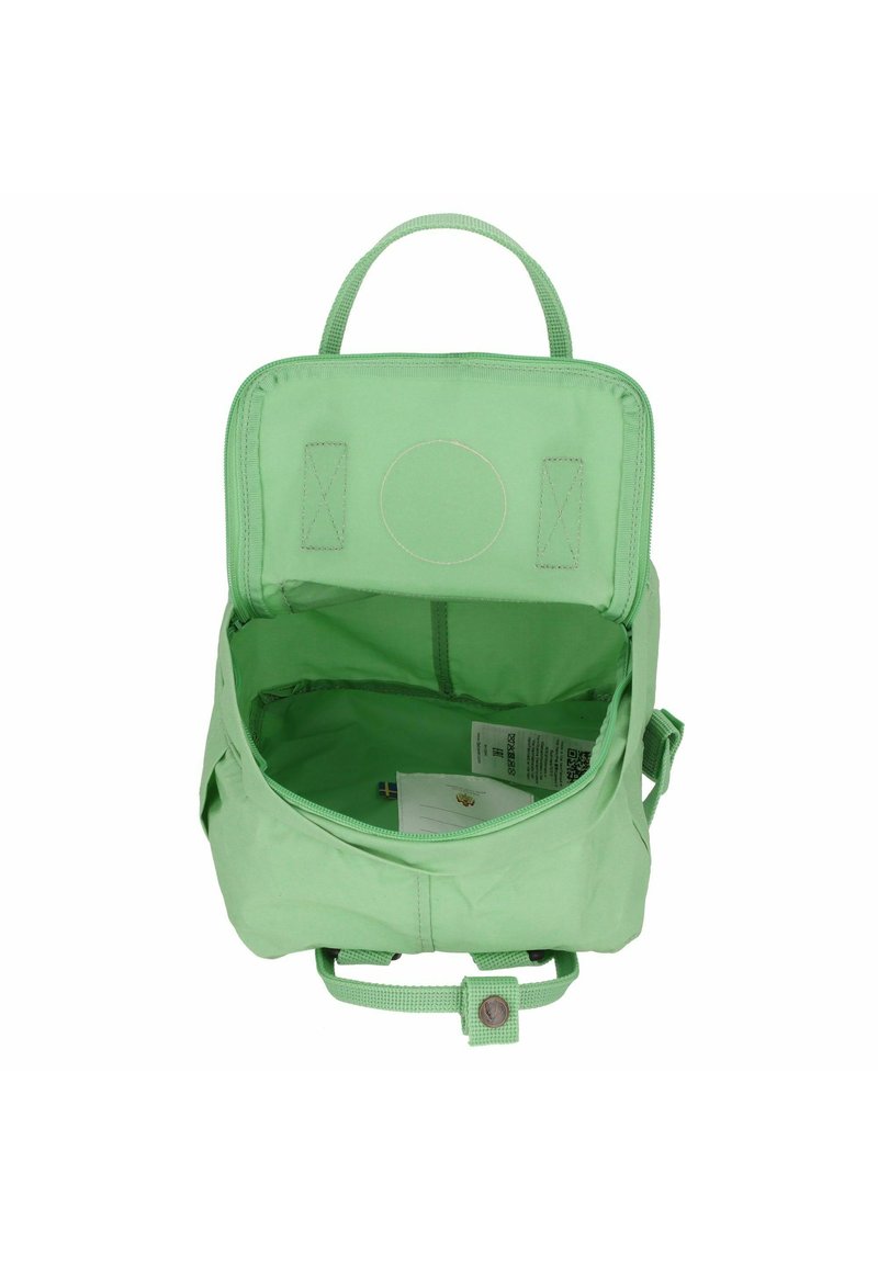 fjallraven kanken mini backpack mint Green Two flat side pockets and a zipped pocket on the front Fjallraven Kanken Backpack Apple Mint