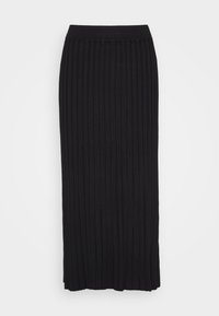 Černá plisovaná maxi sukně s texturovanou tkaninou, přiléhavým pasem a vertikálním žebrováním po celé délce.