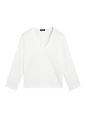 Massimo Dutti OVERSIZE V-NECK LONG SLEEVE - Top s dlouhým rukávem - white