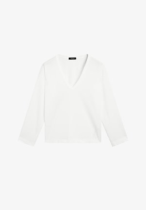 Massimo Dutti OVERSIZE V-NECK LONG SLEEVE - T-shirt à manches longues - white