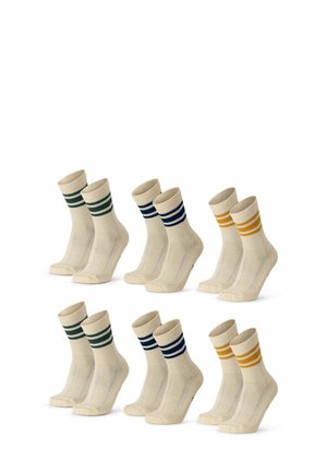 CREW 6 PACK - Träningssockor - offwhite/green stripes/navy stripes/mustard stripes