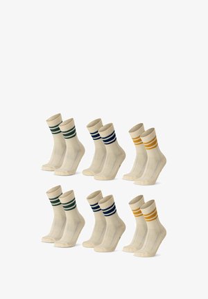 CREW 6 PACK - Träningssockor - offwhite/green stripes/navy stripes/mustard stripes