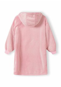 Robe con cappuccio rosa realizzata in materiale morbido e peluche. Maniche lunghe con polsini a costine, caratterizzata da una superficie testurizzata e una vestibilità rilassata.