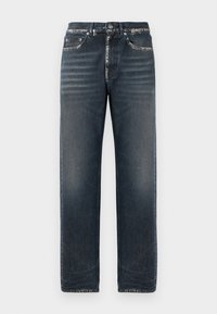 Donkerblauwe spijkerbroek met een relaxed fit, met subtiele vervaging, een rechte pijp en een klassiek vijf-pocket ontwerp.