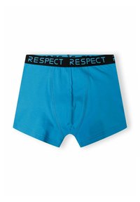 Modre boksarice iz mehkega blaga. Črn elastičen pas z modrim napisom "RESPECT". Imajo sprednji žep za udobje.