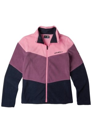 Kurtka z polaru z pełnym zamkiem z przodu, w kolorach różowym, fioletowym i granatowym, z logo O'Neill na lewej piersi.