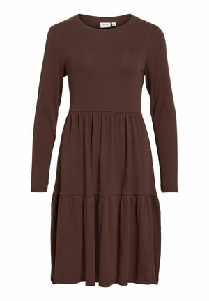 VILA, SHORT DRESS VIHOLLIE LONG SLEEVED - Robe pull - brown