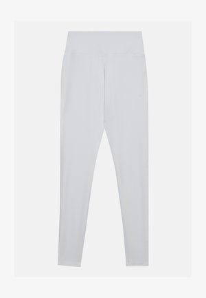 Leggings blancs en matériau extensible, avec une taille haute, une texture lisse, et sans coutures ni embellissements visibles.