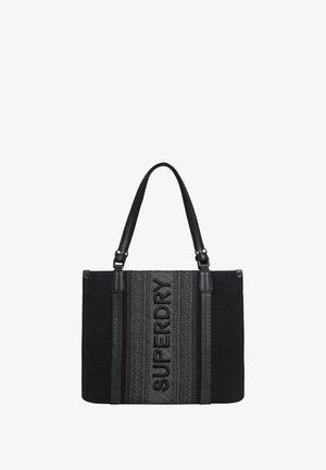 Sac fourre-tout noir avec tissu texturé et accents en cuir. Doté d'une bande centrale brodée avec le mot "SUPERDRY" en gris. Deux poignées pour l'épaule.