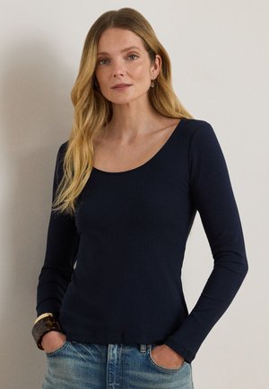 Lauren Ralph Lauren RIB KNIT LONG SLEEVE SCOOPNECK TEE - Bluză cu mânecă lungă - navy