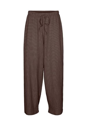 Pantaloni marroni a vestibilità ampia con vita elasticizzata e coulisse anteriore, realizzati in tessuto leggero e strutturato.