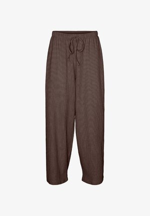 Pantaloni marroni a vestibilità ampia con vita elasticizzata e coulisse anteriore, realizzati in tessuto leggero e strutturato.