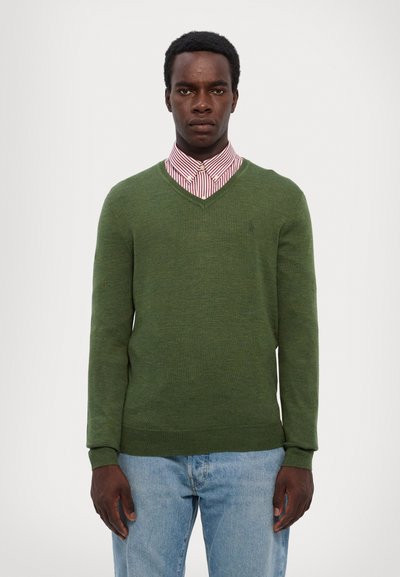Polo Ralph Lauren SLIM FIT WASHABLE WOOL V-NECK JUMPER - Camisola - classic olive heather