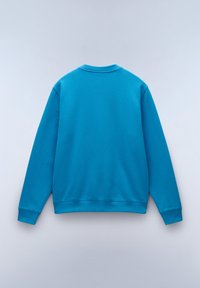 Helderblauwe sweatshirt met lange mouwen, een ronde hals en ribgebreide manchetten en zoom. Gemaakt van zachte, gestructureerde stof. Geen zichtbare afbeeldingen.