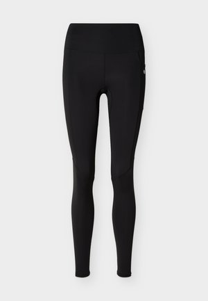 Μαύροι αθλητικοί κολάν με ψηλή μέση, εφαρμοστή γραμμή, πλαϊνή τσέπη και απαλές λεπτομέρειες στη ραφή, σχεδιασμένοι για ενεργή χρήση.