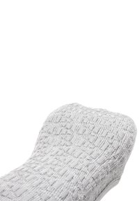 Gray patterned sock with a textured knit design and a cushioned shape. Soft fabric, rounded toe, and a comfortable fit.