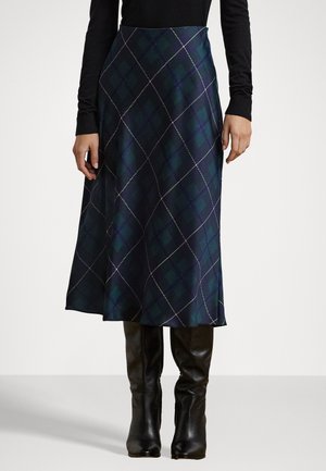 PLAID SATIN CHARMEUSE MIDI SKIRT - Suknja A kroja - blue/black/green