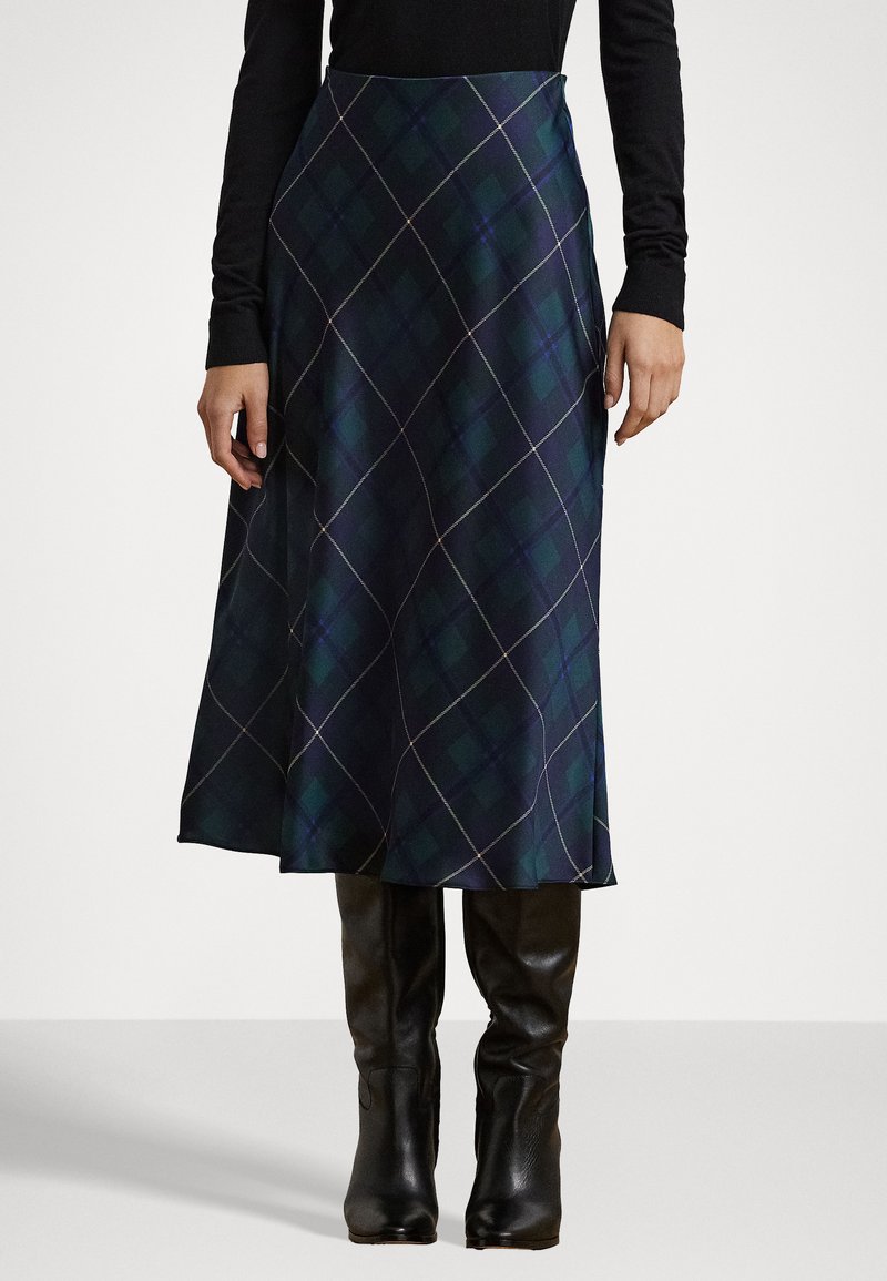 Lauren Ralph Lauren PLAID SATIN CHARMEUSE MIDI SKIRT - Suknja A kroja - blue/black/green