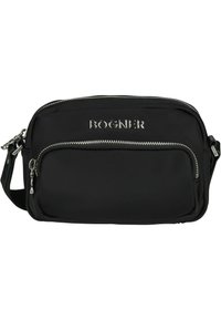 Borsa a tracolla nera in nylon con comparto principale con zip e tasca frontale con zip. Logo stampato e dettagli metallici in argento. Tracolla regolabile.