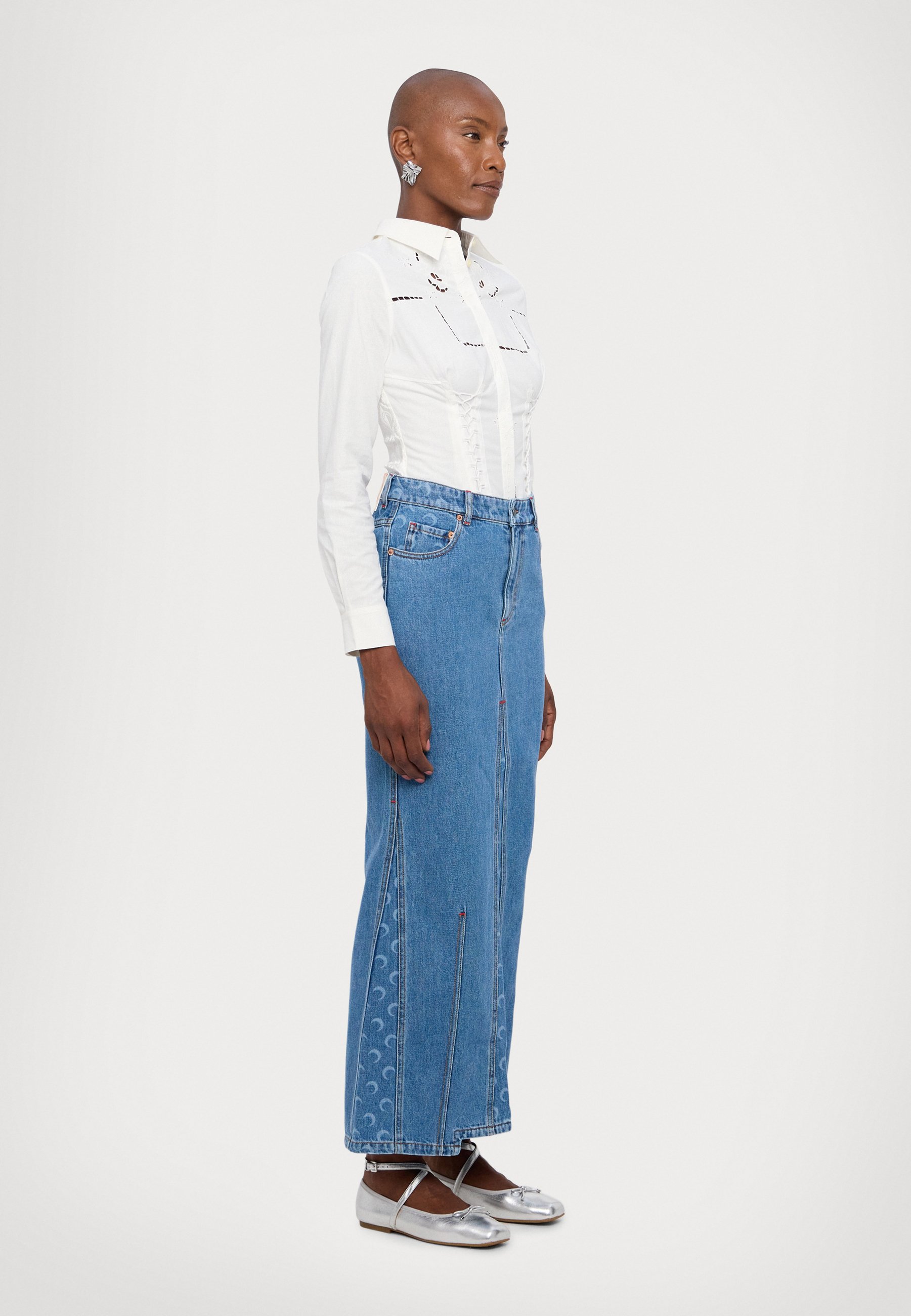 MARINE SERRE MOON LASER LONG SKIRT - Denim skirt - light