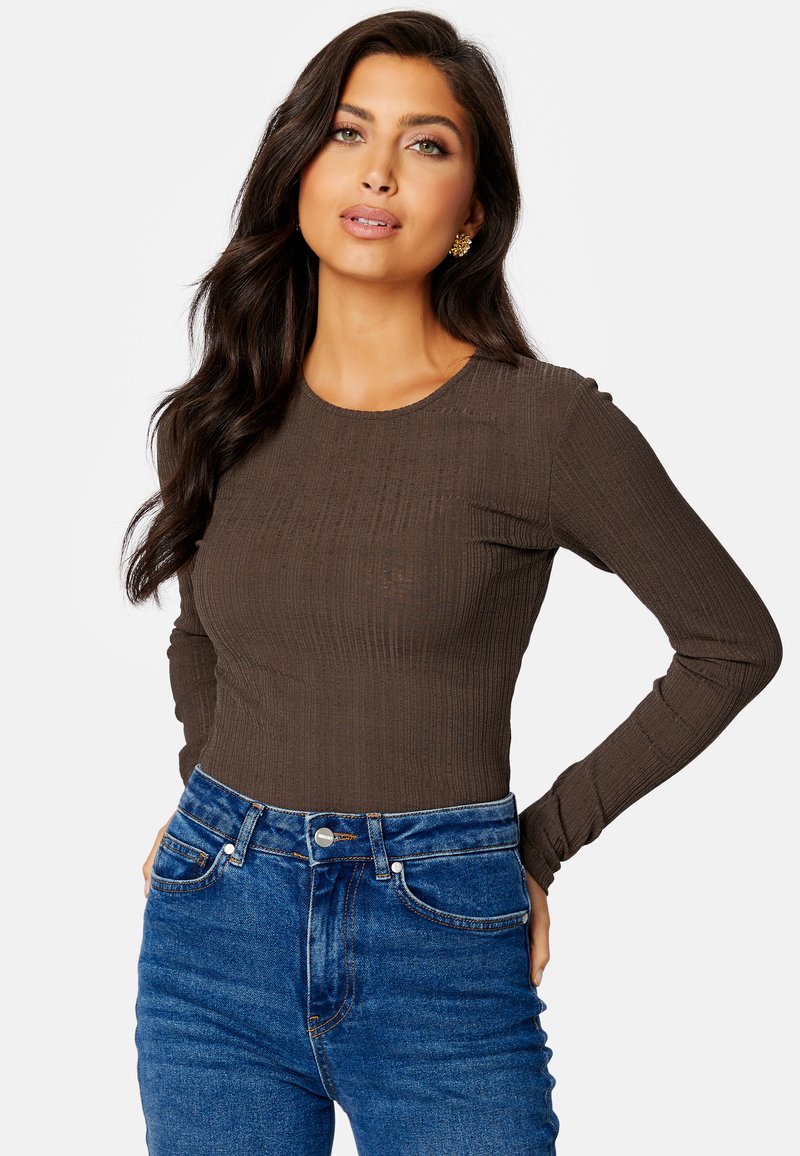 Bubbleroom STRUCTURE LONG SLEEVE TOP - Maglietta a manica lunga - brown