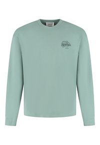 Lange mouw mintgroene shirt gemaakt van zachte katoen, met een klein logo op de linkerborst en ribgebreide manchetten voor een comfortabele pasvorm.