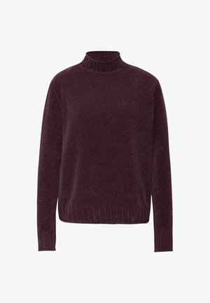 Maglione viola con collo alto, realizzato in tessuto strutturato, con maniche lunghe e orlo a coste. Design semplice con silhouette aderente.