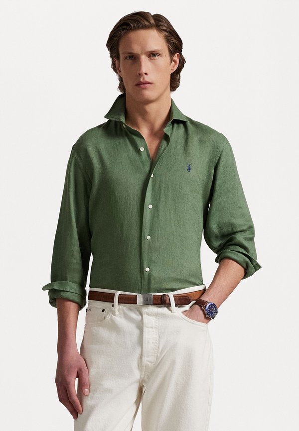 SLIM FIT LINEN SHIRT - Shirt - fatigue