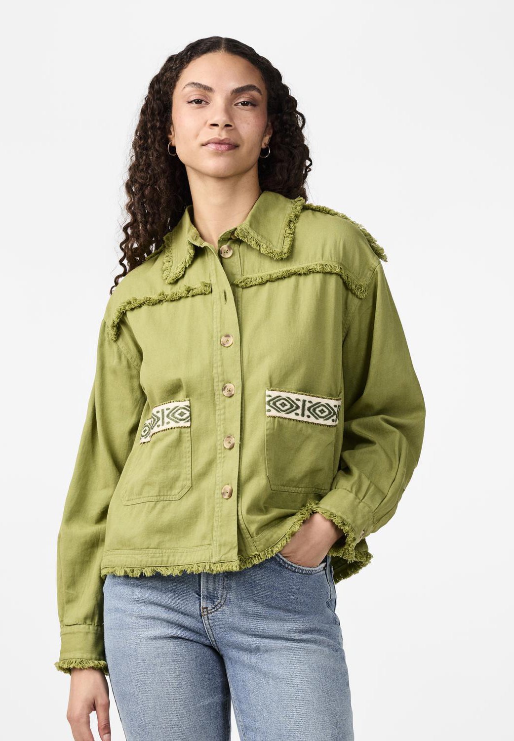 YAS YASTOKKA EMBROIDERY JACKET FEST - Jeansjacke - mosstone/braun 