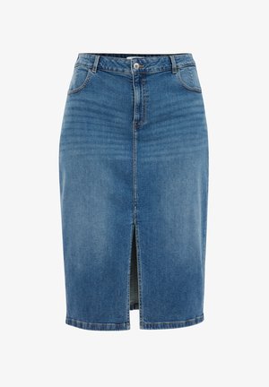 Hele sinine denim midi-seelik, millel on ees avausega lõige, neli taskut, vöökohaga silmused ja lukuga/nööpide sulgur. Sile tekstuur ja klassikaline disain.