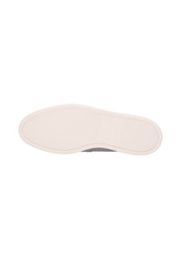 Rubberen zool in lichtbeige met een gestructureerd patroon. Bovenkant heeft een grijze afwerking met een gladde textuur en minimale details.