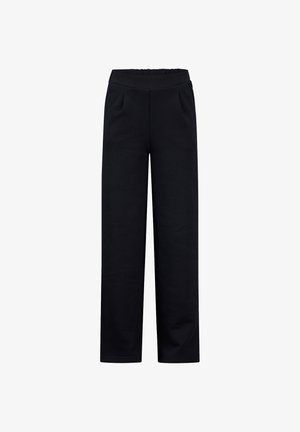 Schwarze, weite Hosen aus weichem Stoff. Mit einem glatten elastischen Bund und dezenten Falten auf der Vorderseite für eine lässige Passform.