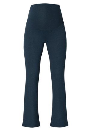 Marineblau, dehnbare Schlagleggings mit hohem Bund. Glatte Textur ohne sichtbare Nähte. Entworfen für Komfort und Flexibilität.