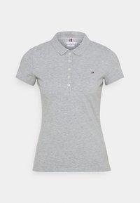 Szara koszulka polo wykonana z mieszanki bawełny, z kołnierzykiem, krótkimi rękawami i małym logo na lewej piersi. Zapięcie na pięć guzików.