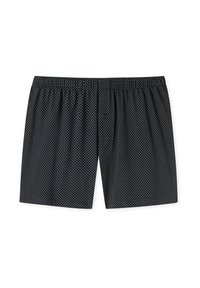 Černé trenýrky z jemné látky s bílým puntíkovaným vzorem, elastickým pasem a jedním knoflíkovým zapínáním.