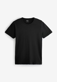 Tricou din bumbac negru, cu guler rotund, mâneci scurte și croială lejeră. Textură netedă, fără grafice sau modele.