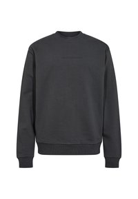 Mørkegrå sweatshirt lavet af en blanding af bomuld, med rund hals, ribbede manchetter og subtilt præget branding foran.