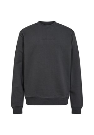 Mørkegrå sweatshirt lavet af en blanding af bomuld, med rund hals, ribbede manchetter og subtilt præget branding foran.