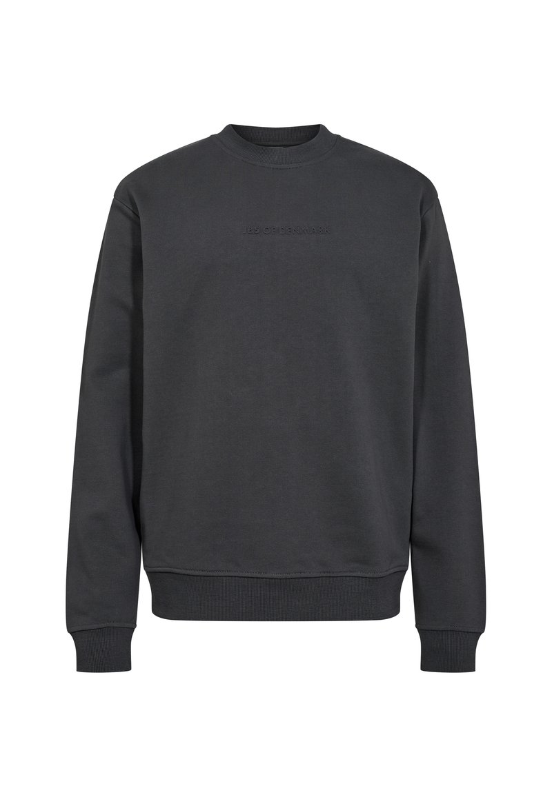 Mørkegrå sweatshirt lavet af en blanding af bomuld, med rund hals, ribbede manchetter og subtilt præget branding foran.