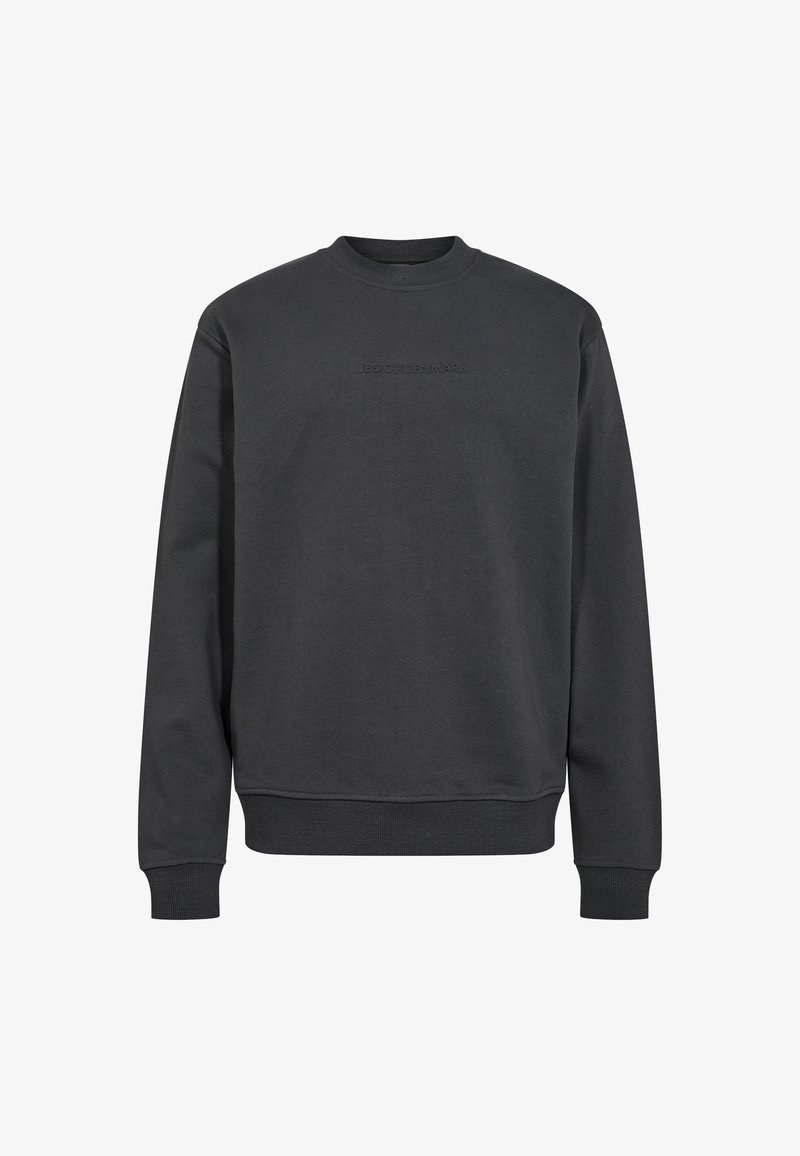 Mørkegrå sweatshirt lavet af en blanding af bomuld, med rund hals, ribbede manchetter og subtilt præget branding foran.